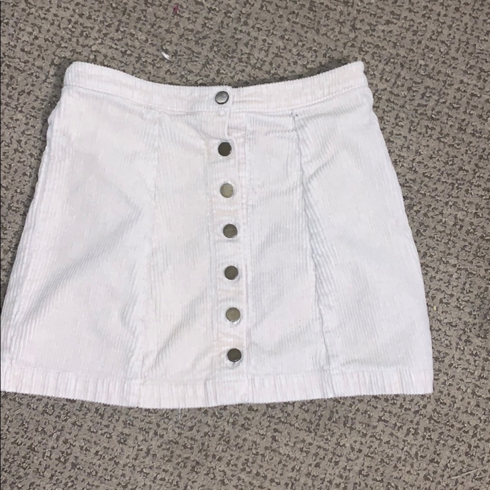Tan button down skirt. Decently stretchy material